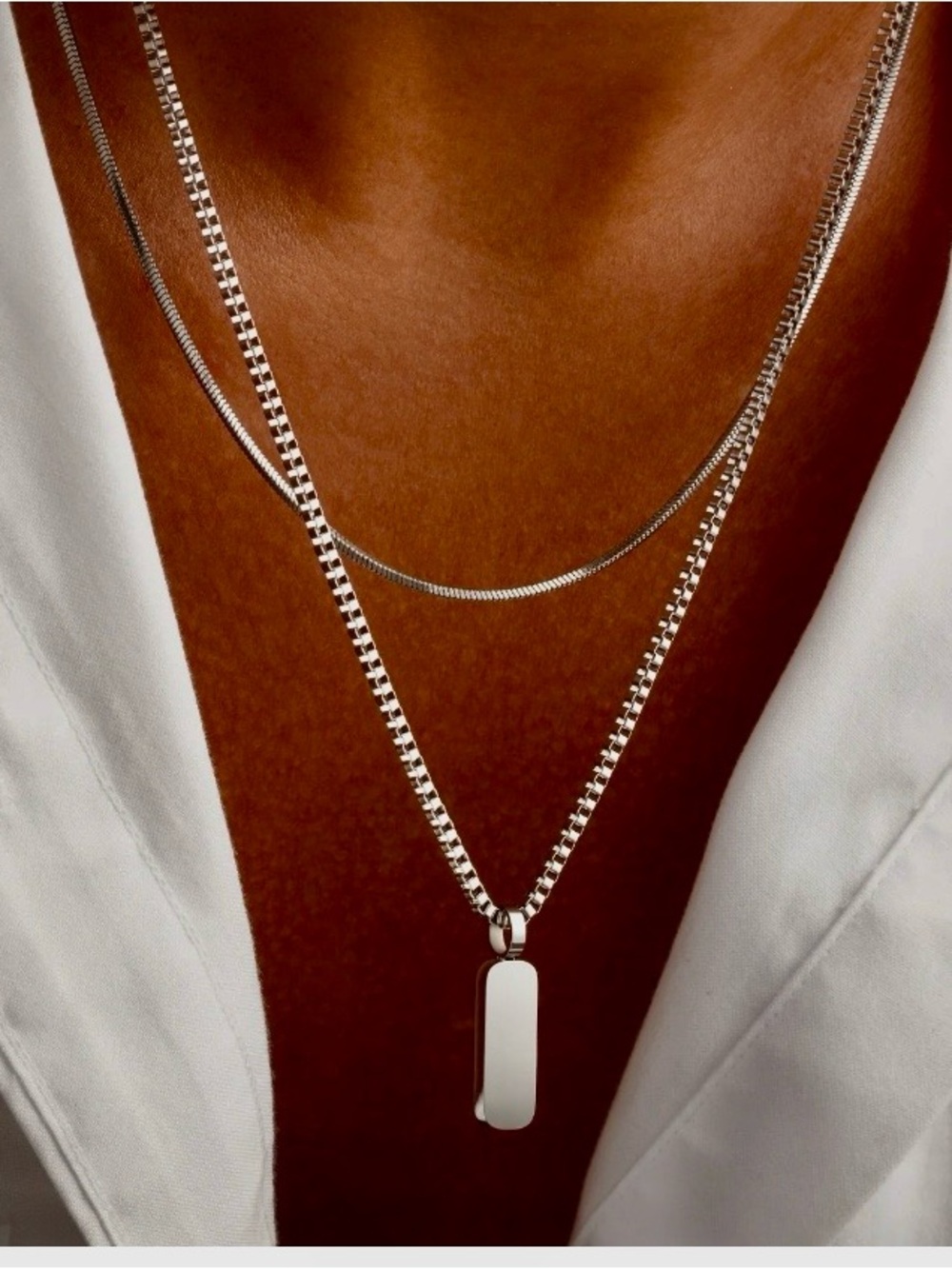 Minimalist Pendant Duo Silver Tone Necklace Set